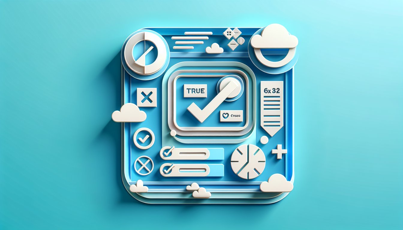 Paper cutout illustration on sky blue background for true false quiz with question mark, check cross icons, score prompt