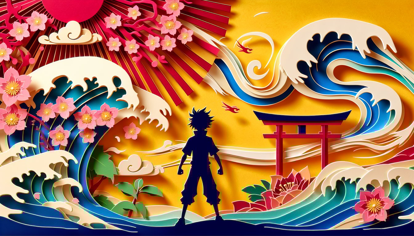 Paper art illustration for Naruto Gaara personality quiz on a golden yellow background