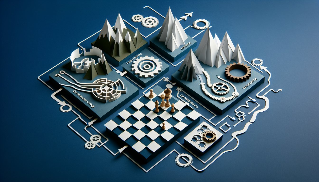 3D voxel art showcasing various elements from the Strategic Models course