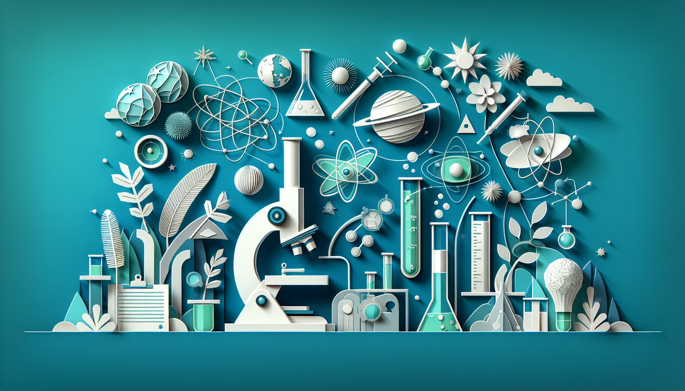 Paper art illustrating 8th Grade Science EOG Test Prep quiz on a teal background