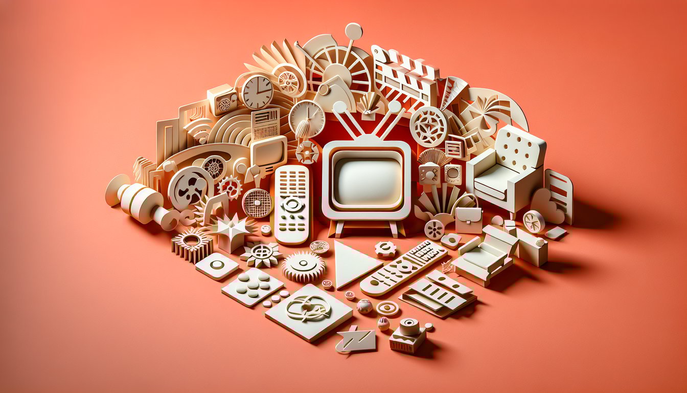 Paper art illustration for TV character personality quiz on a coral background