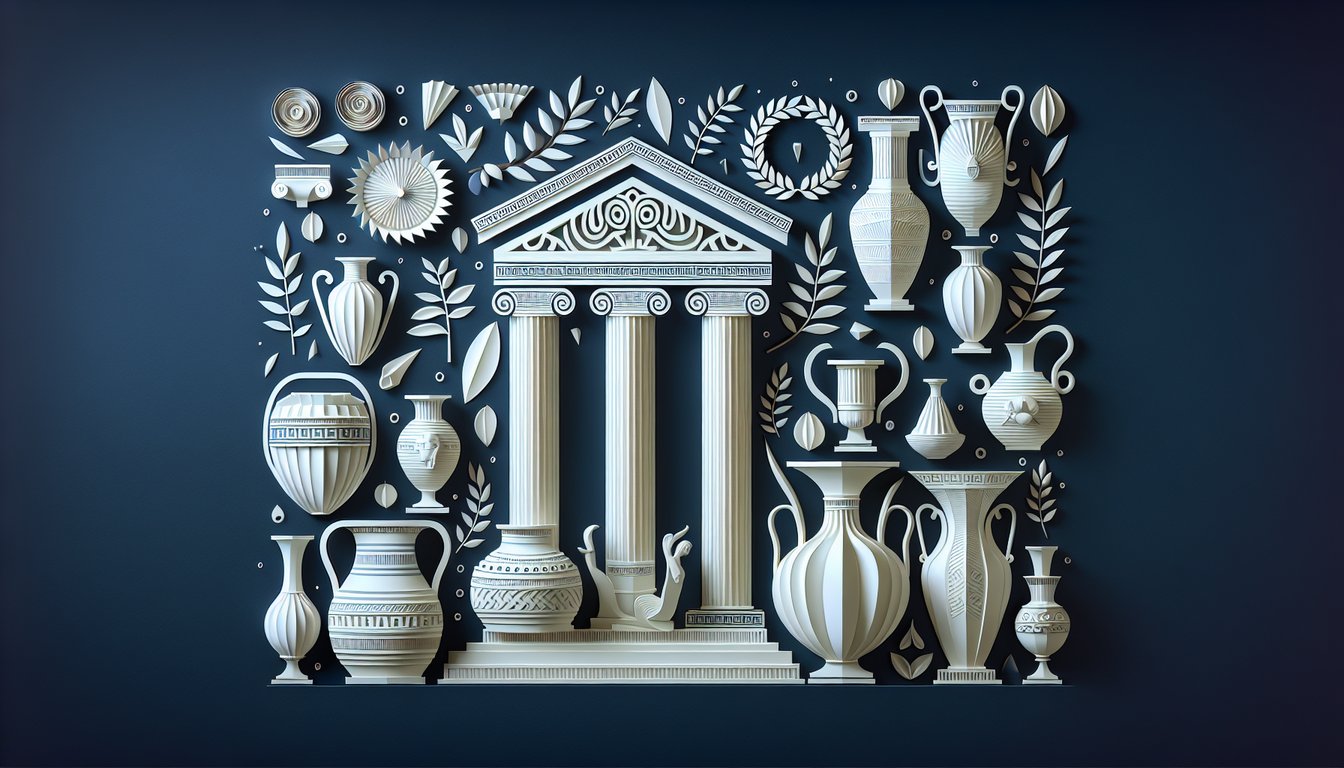 Paper art promoting Greek Art Next Chapter trivia quiz for high school students.