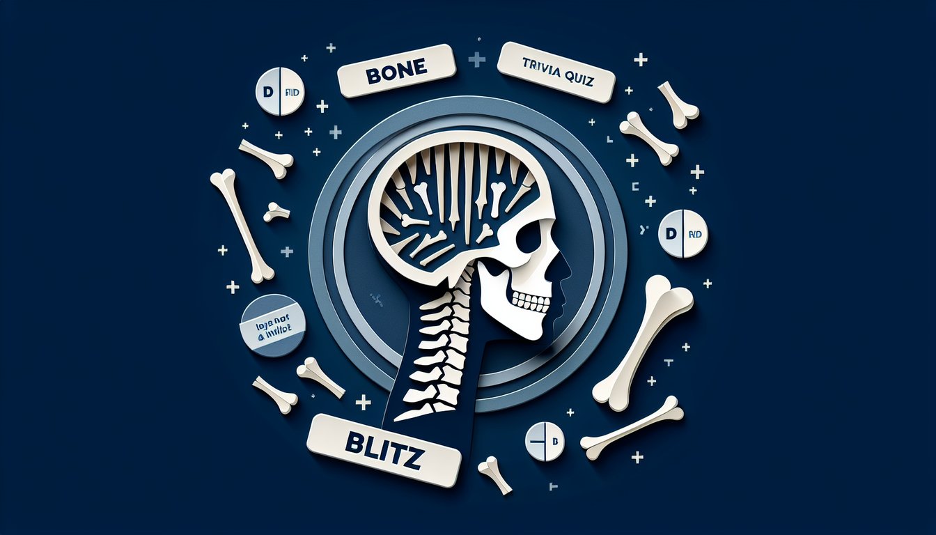 Colorful paper art promoting Bone ID Blitz, a fast-paced anatomy trivia quiz for students.