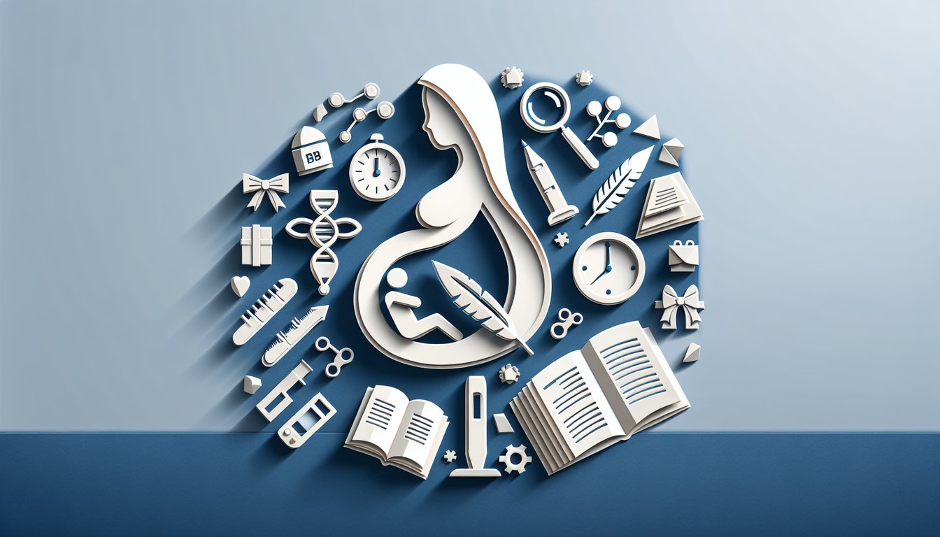 Paper art style teenage pregnancy quiz banner with young woman silhouette quiz icons and text prompt on dark blue background