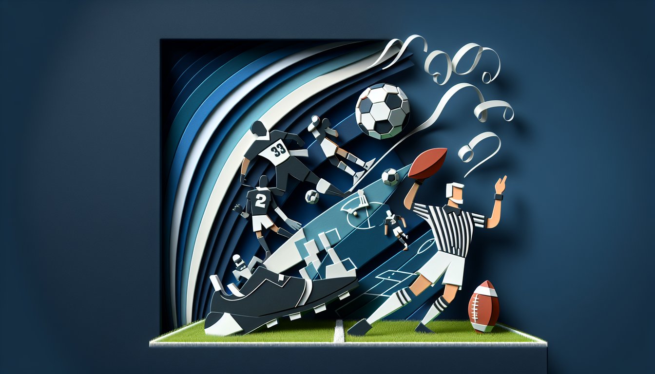 Paper art illustration of a football and question marks highlighting a football trivia quiz on dark blue background