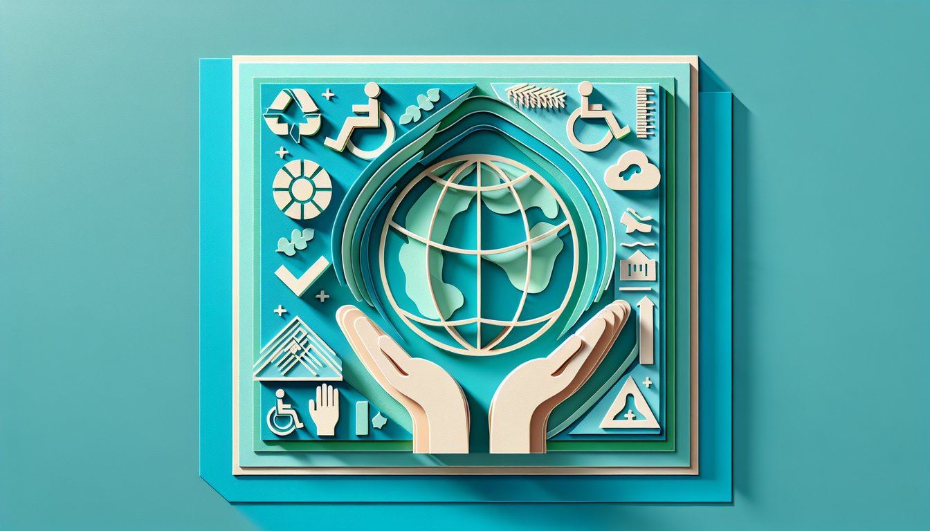 Paper art illustration for am I disabled quiz on respectful disability language on teal background