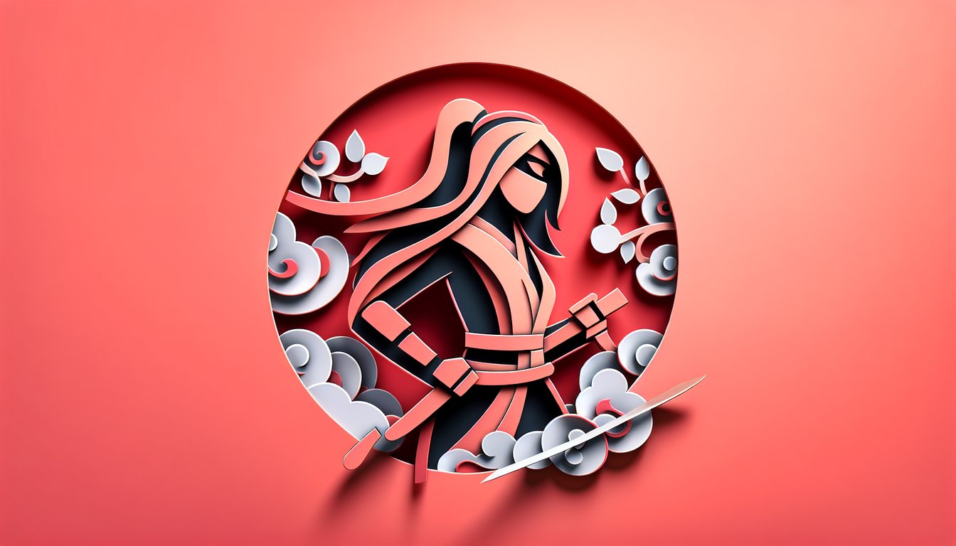 Paper art illustration for Naruto female character quiz on a coral background