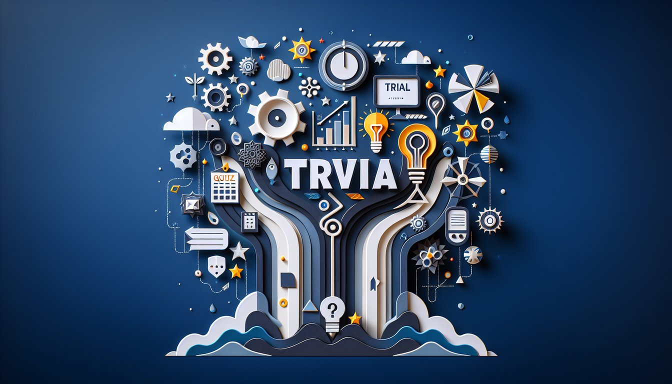 Colorful paper art depicting elements related to a quiz about Quiz Platform Trial Template