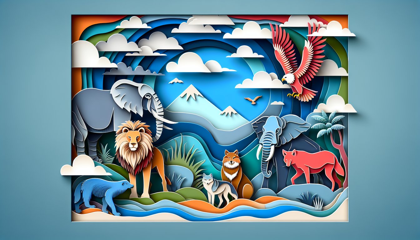Paper cutout wild animals around quiz title on sky blue background hinting at inner spirit discovery