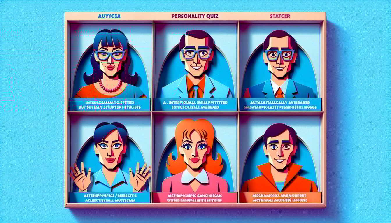 Paper art illustration for Big Bang Theory character quiz on sky blue background