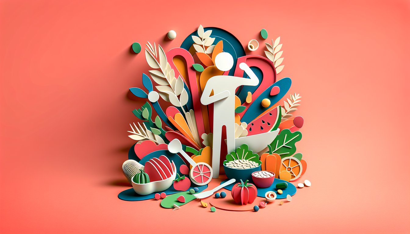 Paper art illustration for feederism quiz on a coral background.