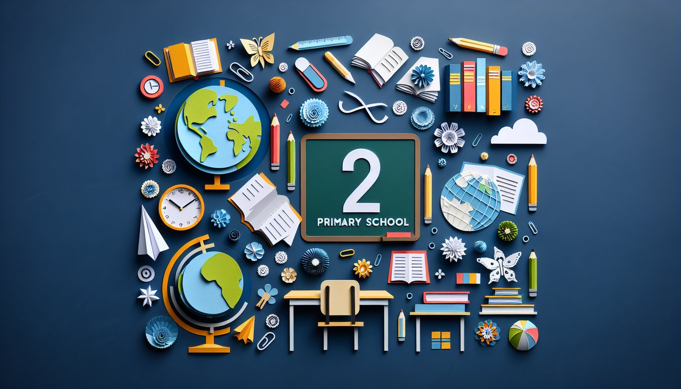 Colorful paper art depicting a quiz for Year 2 Primary School Online Assessment