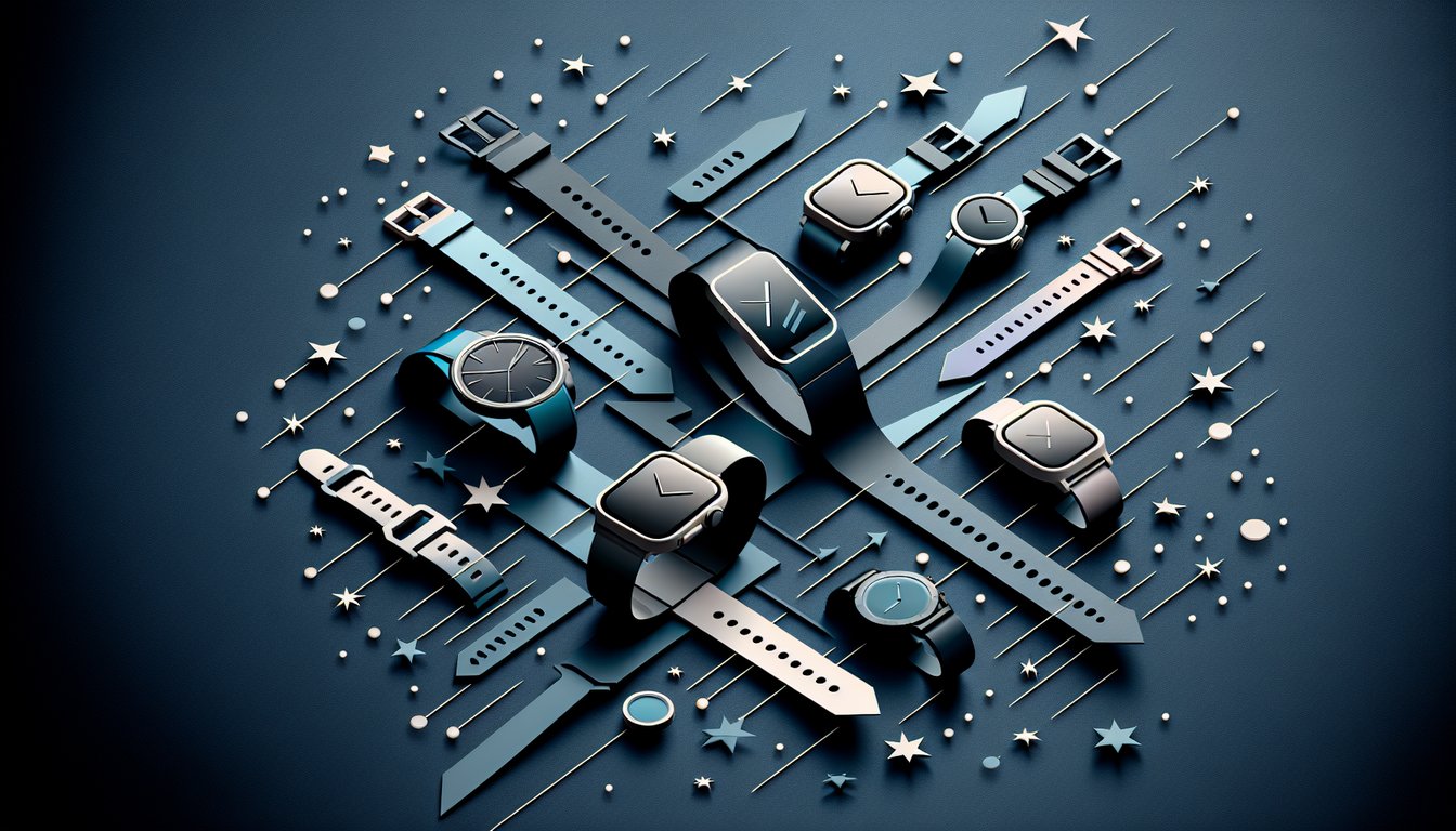 paper art style smartwatches arranged on dark blue backdrop representing a lifestyle quiz