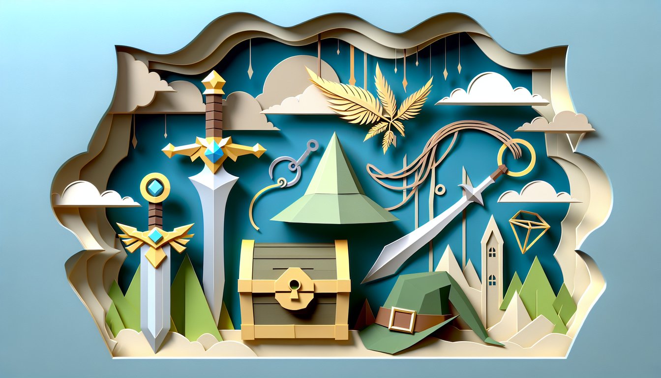 Paper art illustration of anime hero holding scroll on sky blue background for Banished from the Heros Party Red quiz