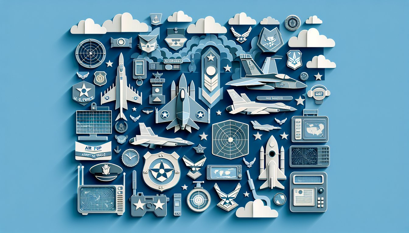 Paper art illustration for US Air Force security measures quiz on a sky blue background