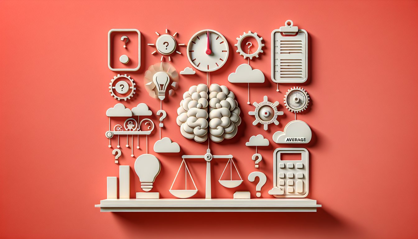 Paper art brain made of puzzle pieces above quiz title on coral background with IQ scale markers.