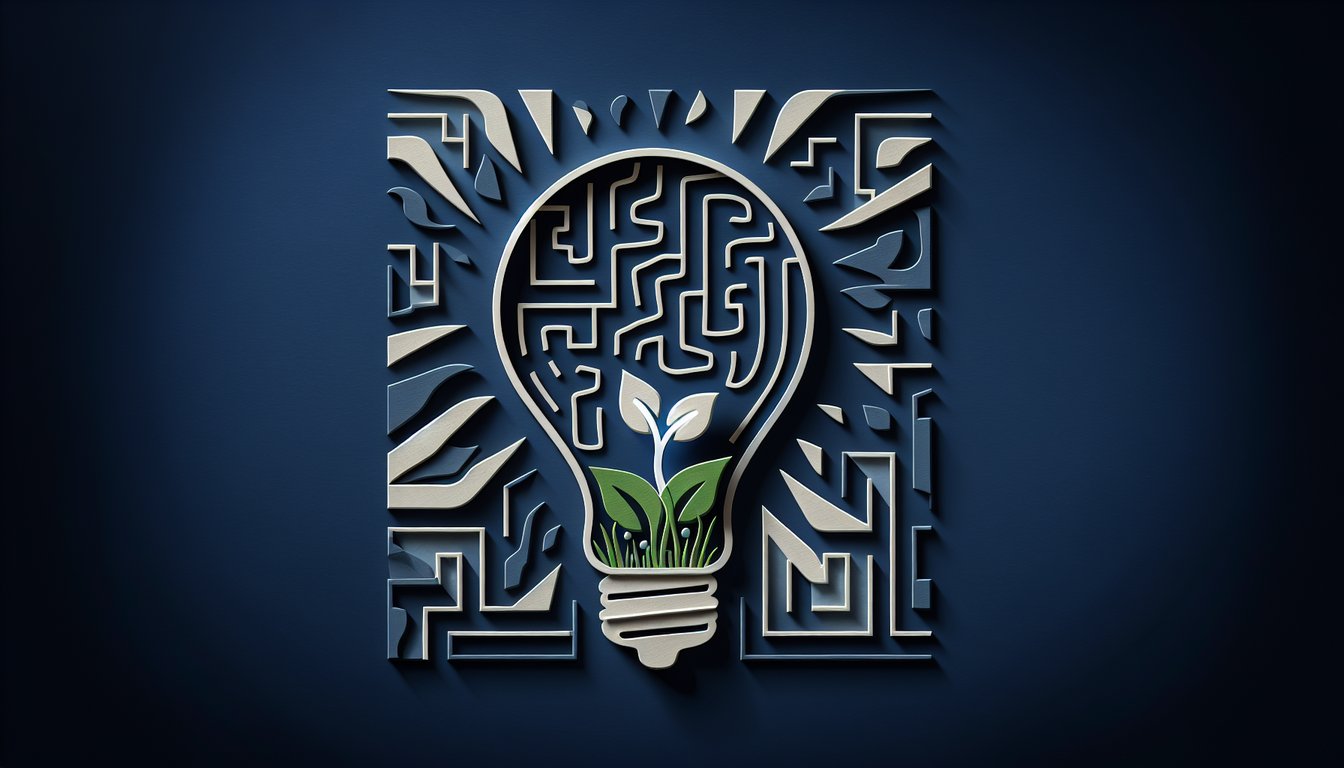 Paper cutout art showing person among puzzle pieces and question marks on dark blue background for self reflection quiz