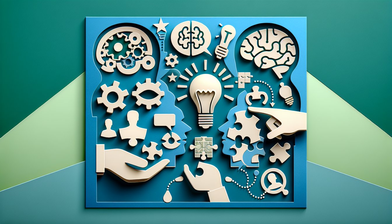 Paper art illustration promoting a witty quiz with bold cutout letters playful shapes on a teal background.