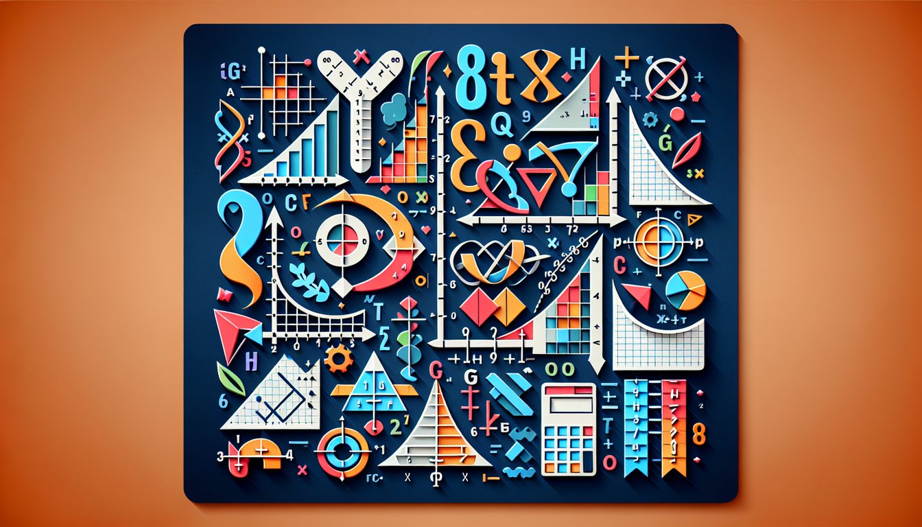 Colorful paper art illustrating 8th grade functions and graphing quiz theme