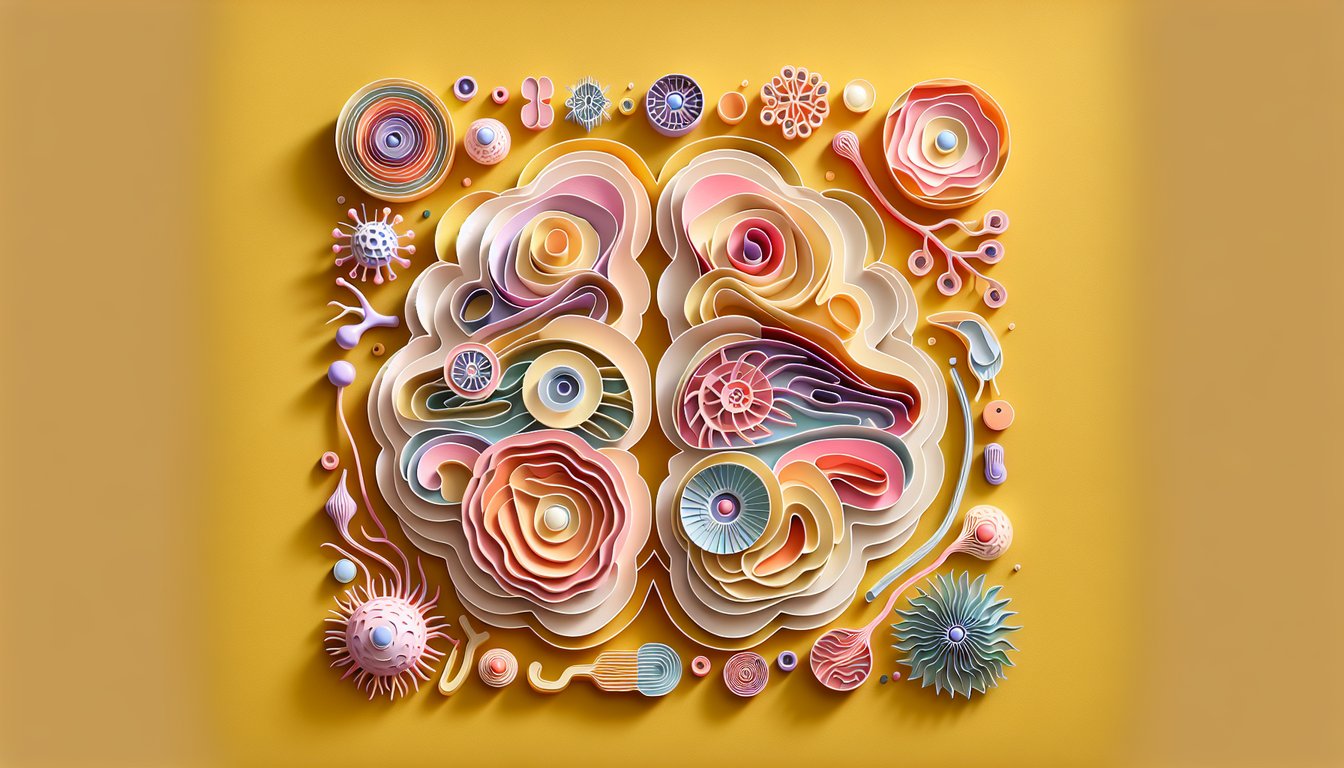 Paper art style brain illustration with quiz title on golden yellow background inviting neural anatomy challenge