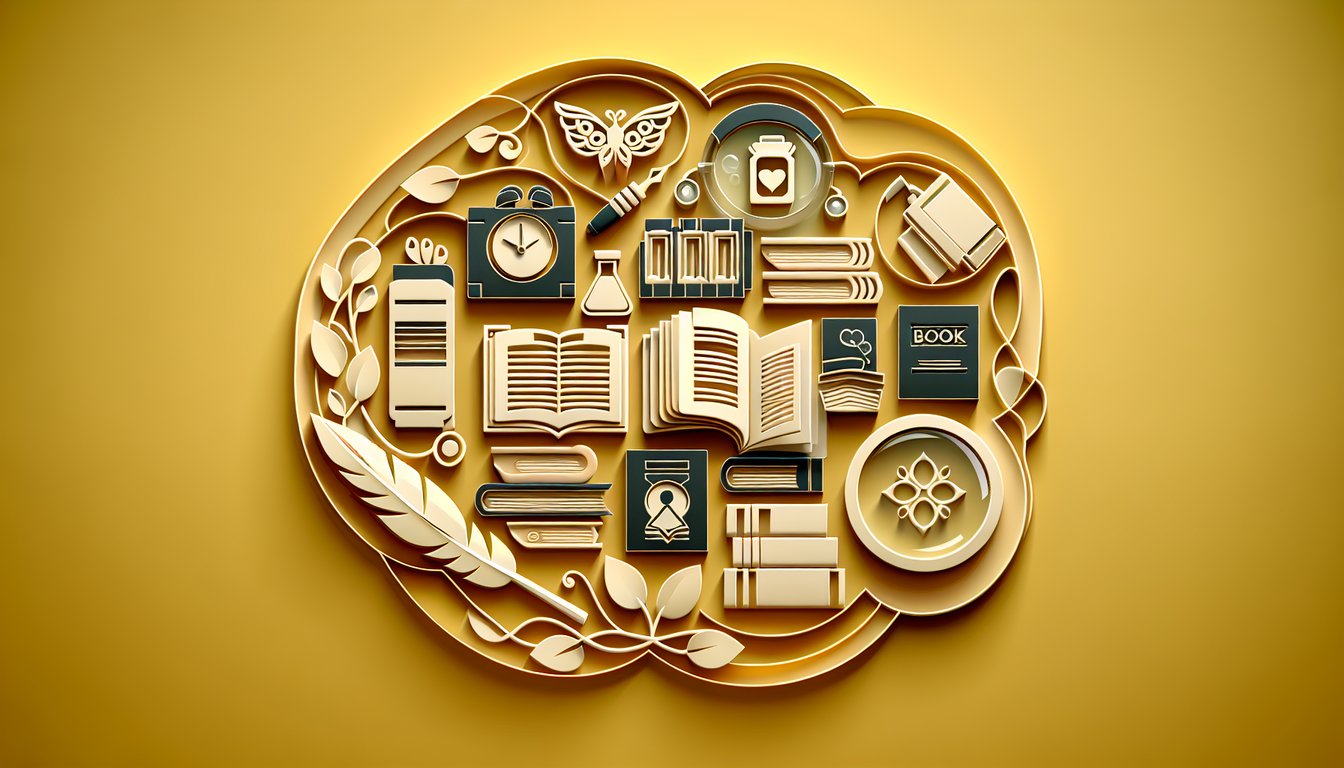 Paper art books question marks and mood icons on golden yellow background for a reading quiz
