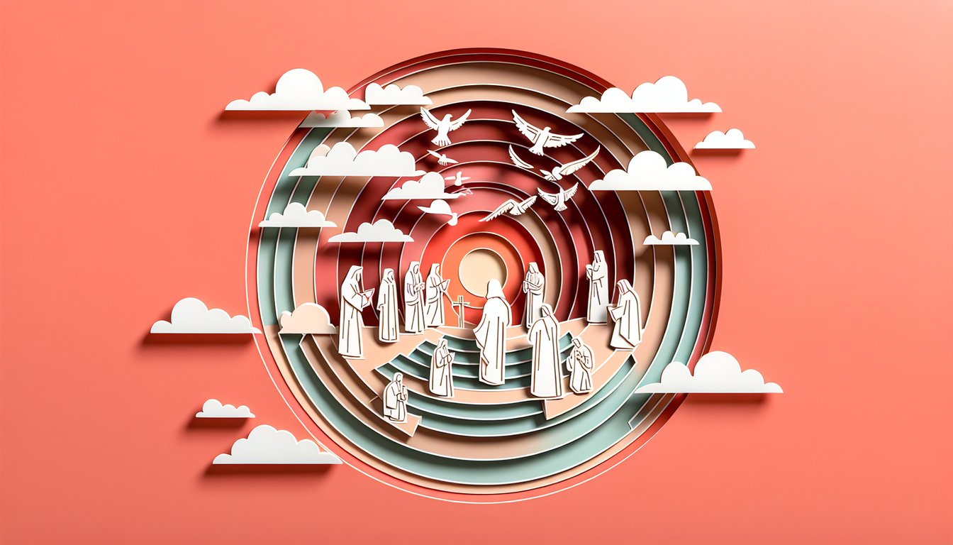 paper art illustration for free Bible quiz on Gospel of Mark chapters 1-16 on coral background