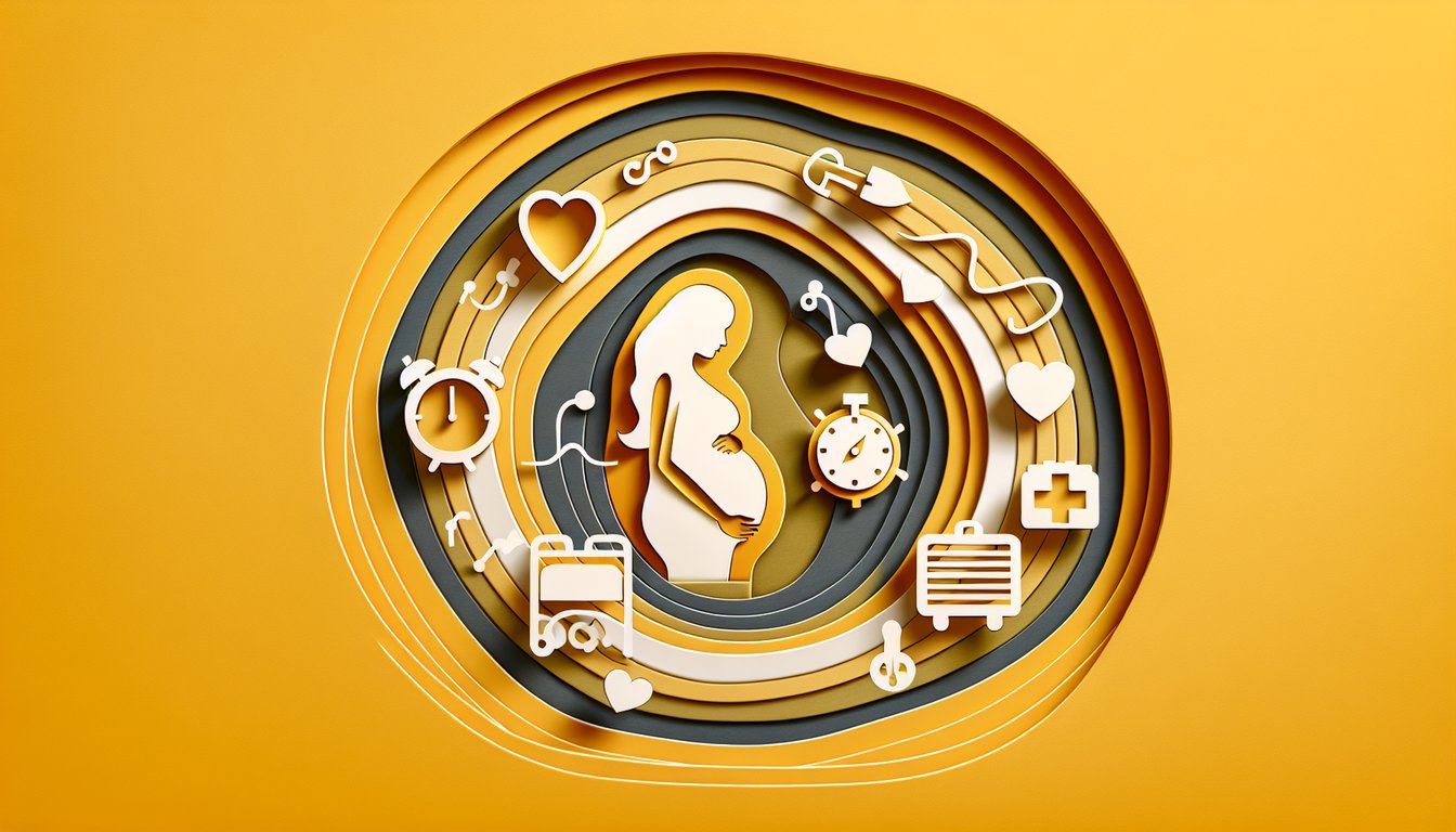 Paper art illustration for VBAC vs C-Section quiz on golden yellow background