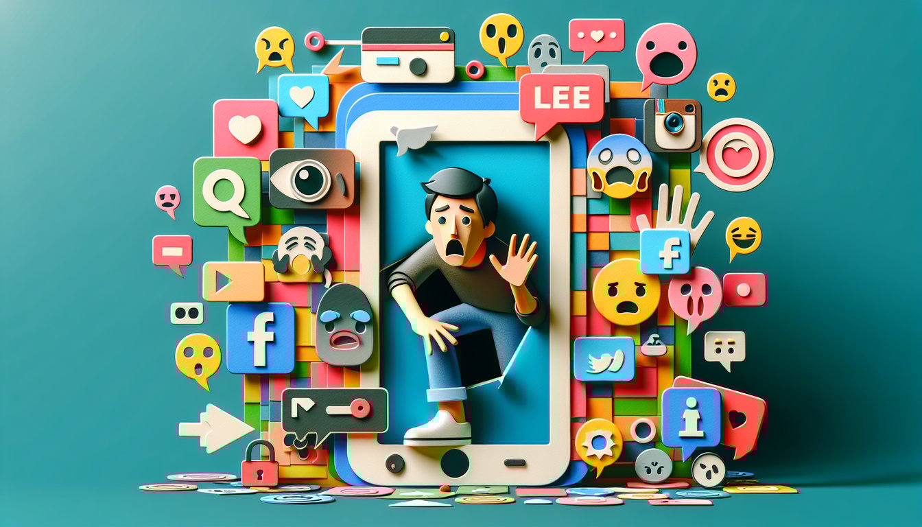 Paper art illustration showing a faceless person behind a smartphone on a teal background for a visiobibliophobia quiz