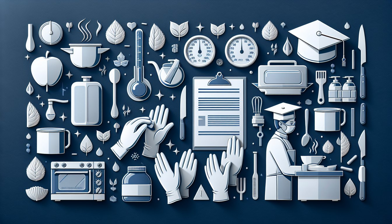 Paper art illustrating a trivia quiz on food handling and safety for students studying food service.