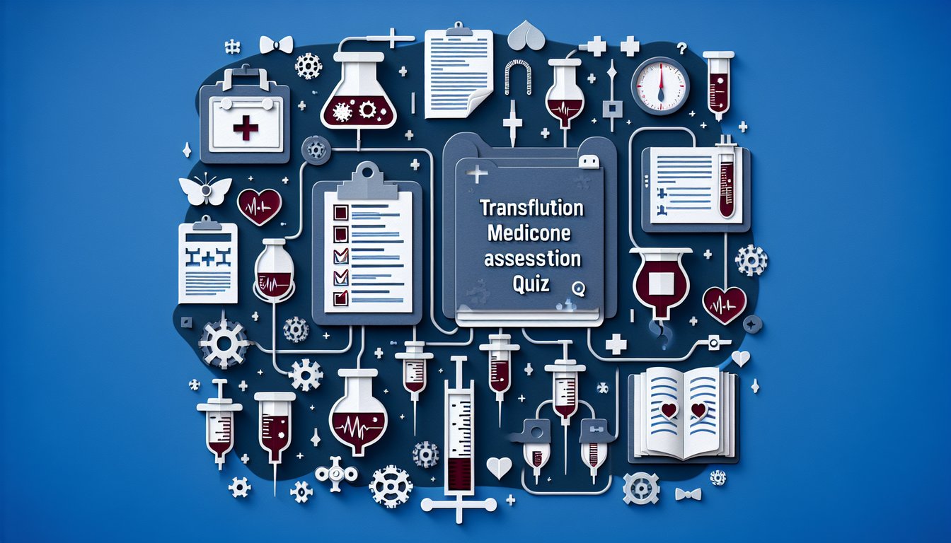 Colorful paper art depicting elements related to Transfusion Medicine Knowledge Assessment Quiz
