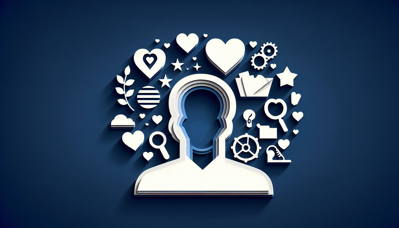 Paper art illustration for a quiz about finding your ideal girl type on a dark blue background.