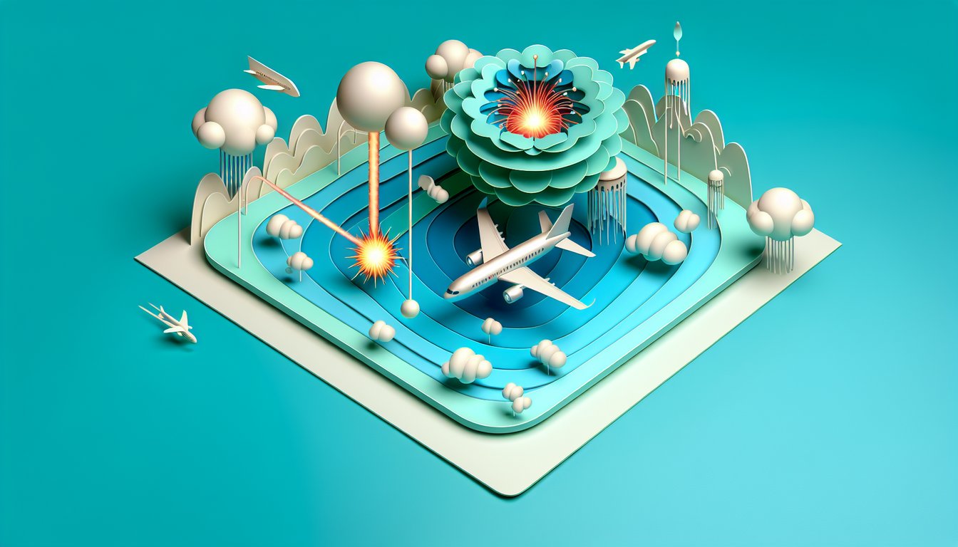 Paper art illustration of gas and plasma forms with airplane icons on teal background for gases vs plasmas quiz