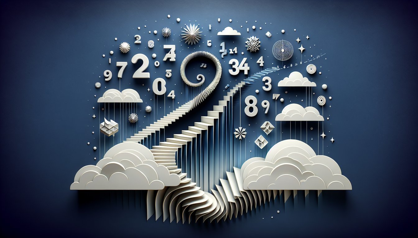 Paper art style whole number quiz elements on dark blue background challenging users to test number trivia skills.