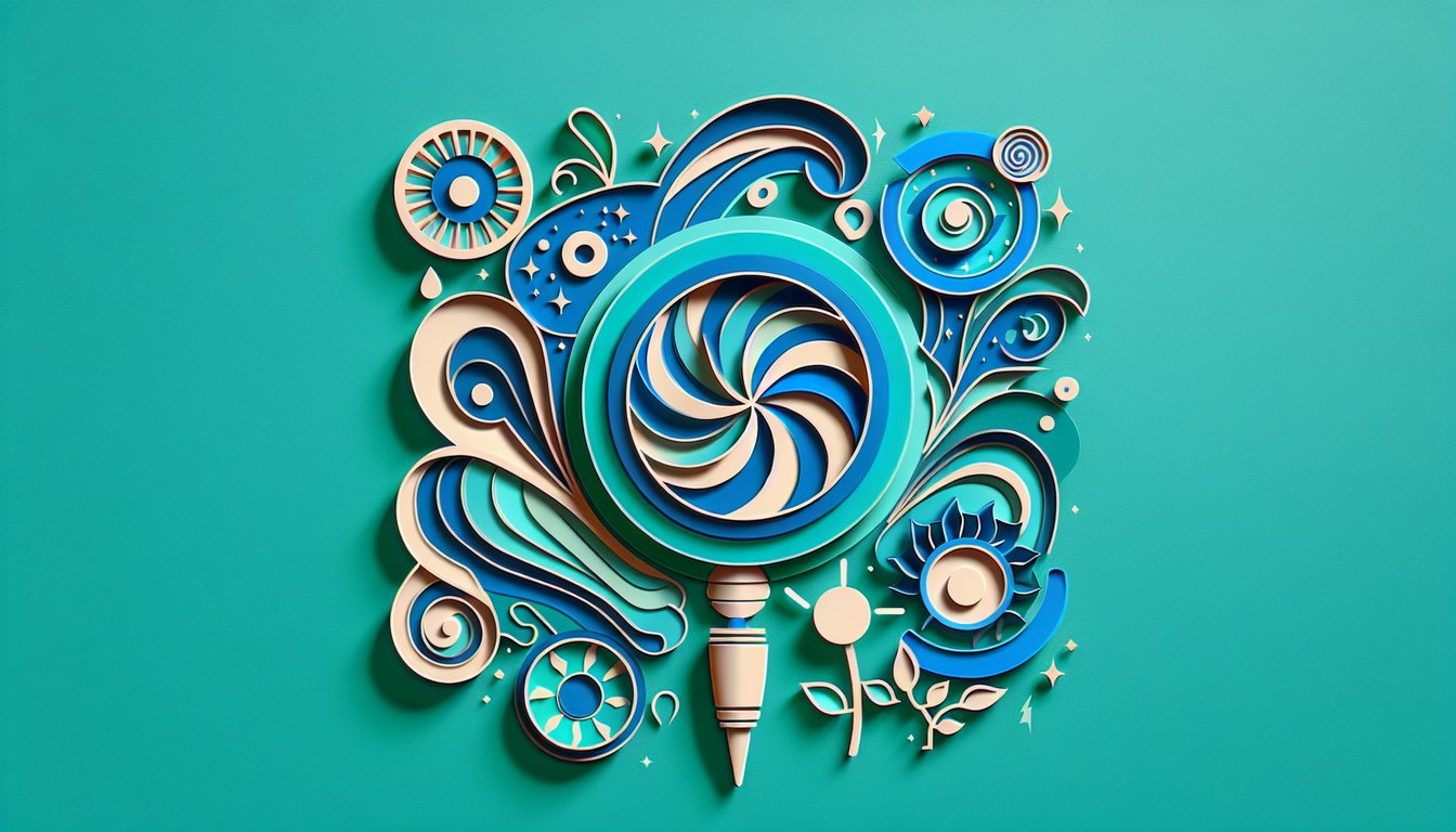 Paper art illustration for Beyblade Burst character quiz on teal background