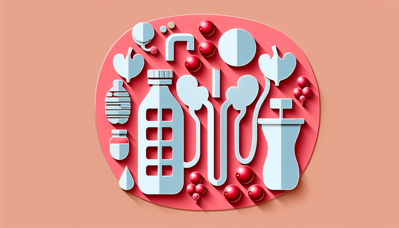 Paper art illustration for UTI symptoms quiz on a coral background