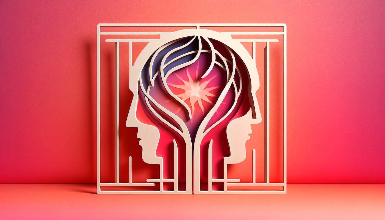 Paper art illustration for free Enneagram personality test quiz with layered icons on coral background.