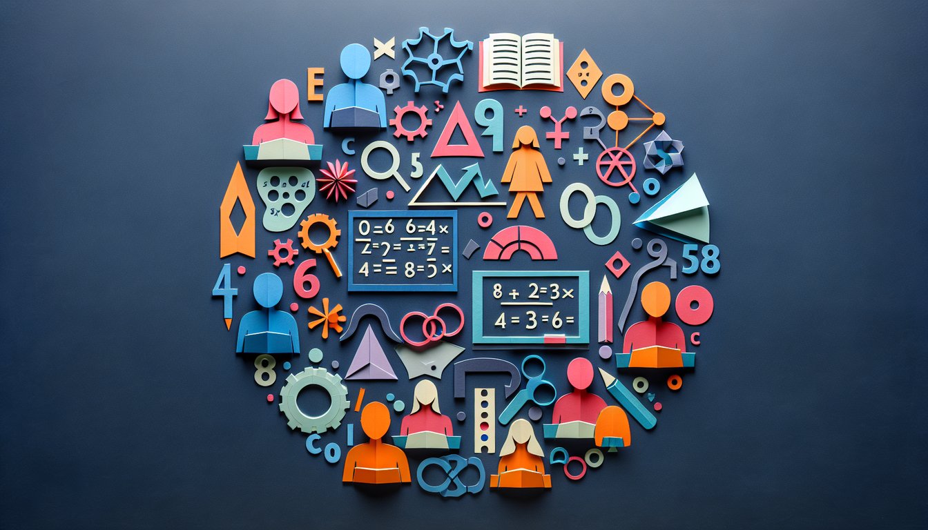 Paper art representing a trivia quiz for high school math students to assess chapters 6 and 16.