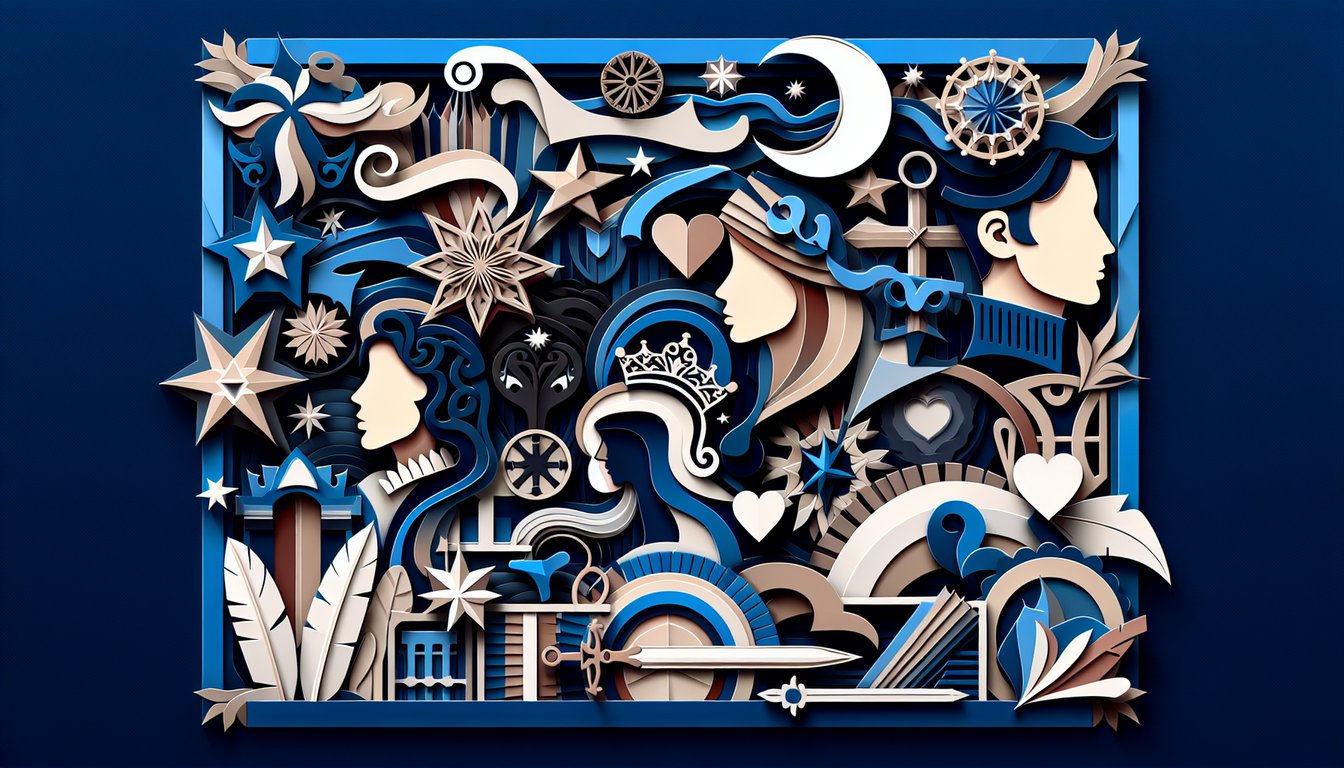 Paper art illustration featuring stylized Anastasia characters arranged around quiz banner on dark blue background