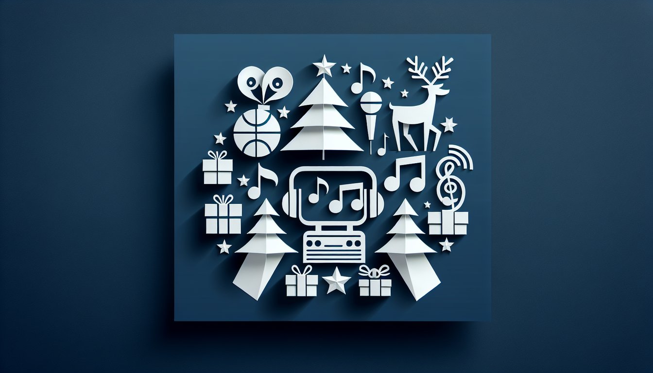 Colorful paper art showcasing Christmas Pop Culture Trivia Quiz theme