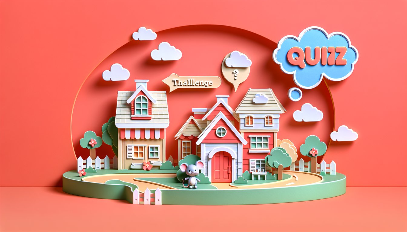 Paper art Mickey Mouse Clubhouse quiz illustration showing Mickey and friends on coral background.