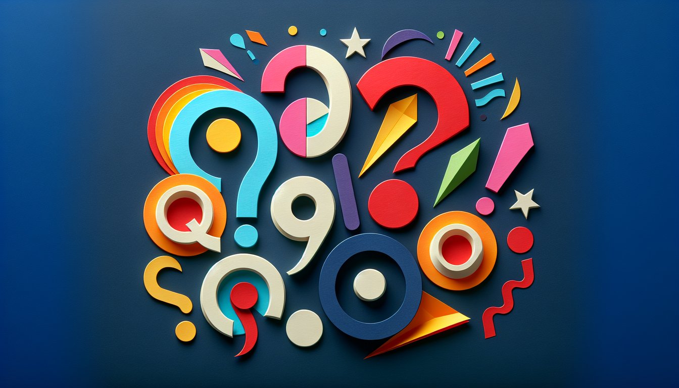Colorful paper art promoting Punctuation Marks Mania, an engaging quiz for middle school students.