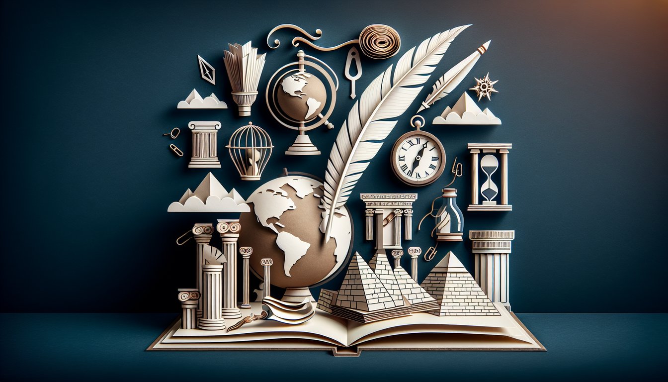 Colorful paper art representing a trivia quiz about historical events for high school students.