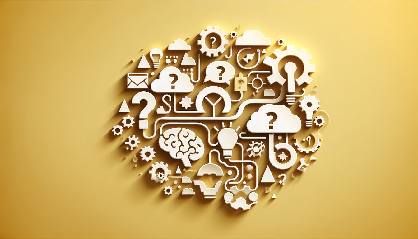 Paper art brain with puzzle pieces and question marks floating on golden yellow background for mind trick quiz