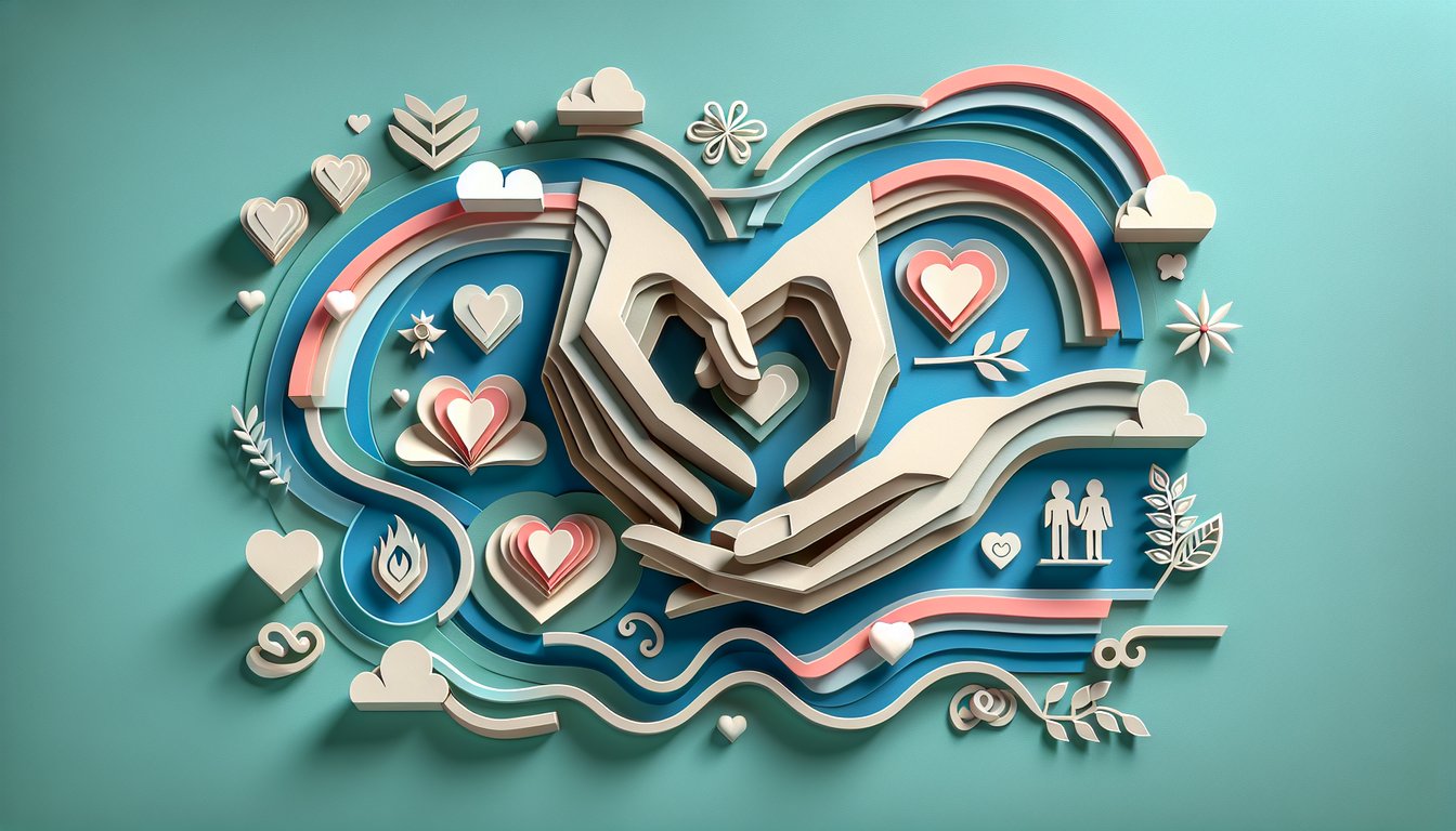 Paper art illustration for a Boyfriend Girlfriend Quiz on a teal background