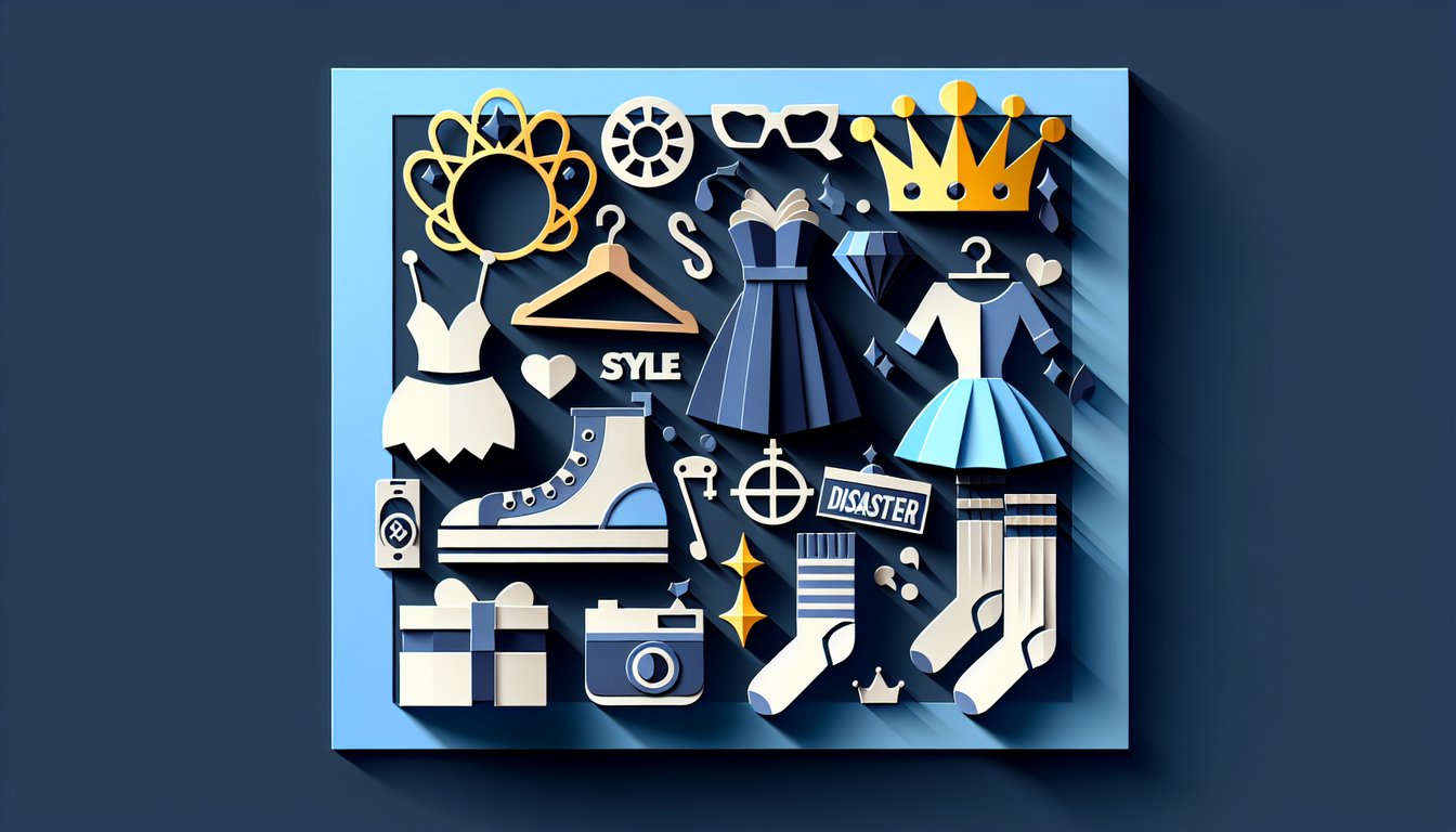 Paper art illustration for fashion style quiz on a dark blue background.