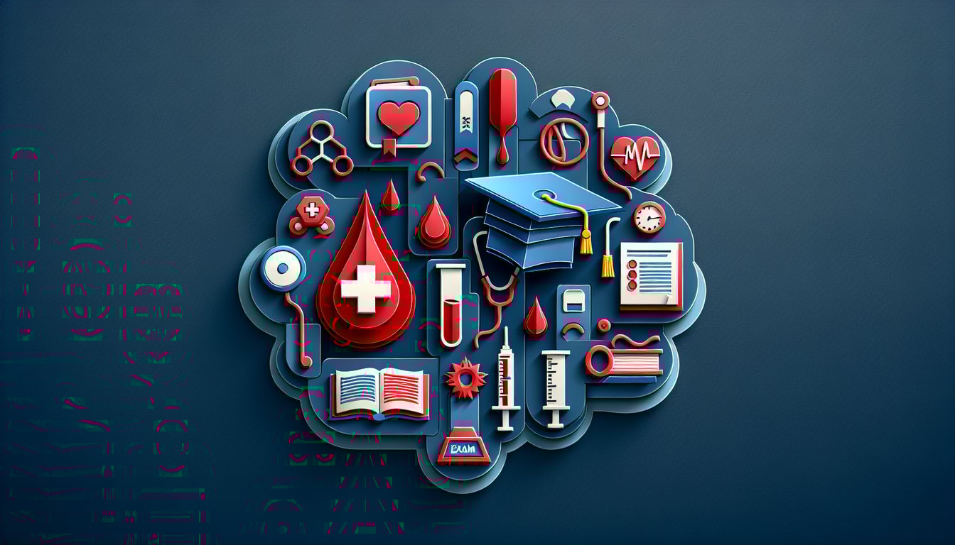 Paper art illustration showing arterial blood gas quiz with stethoscope pencil notepad graphs on dark blue background