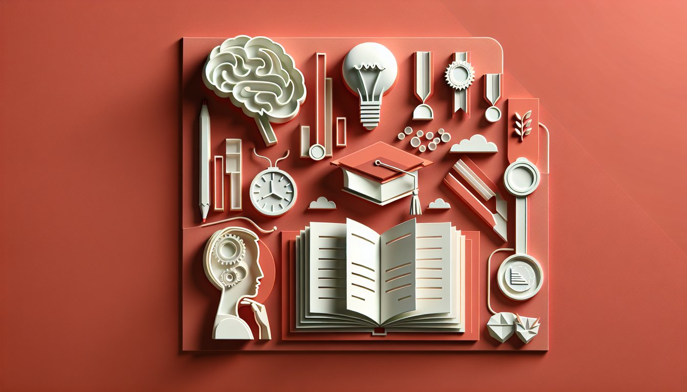 Paper art illustration for 11th grade vocabulary quiz on coral background
