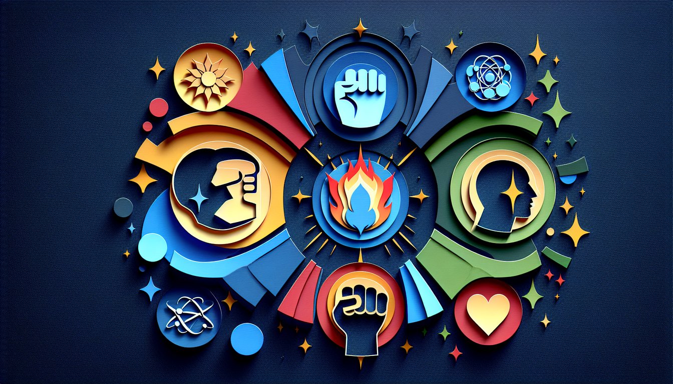 Paper art illustration Lantern Corps quiz with glowing colored rings and bold heroic text on dark blue background