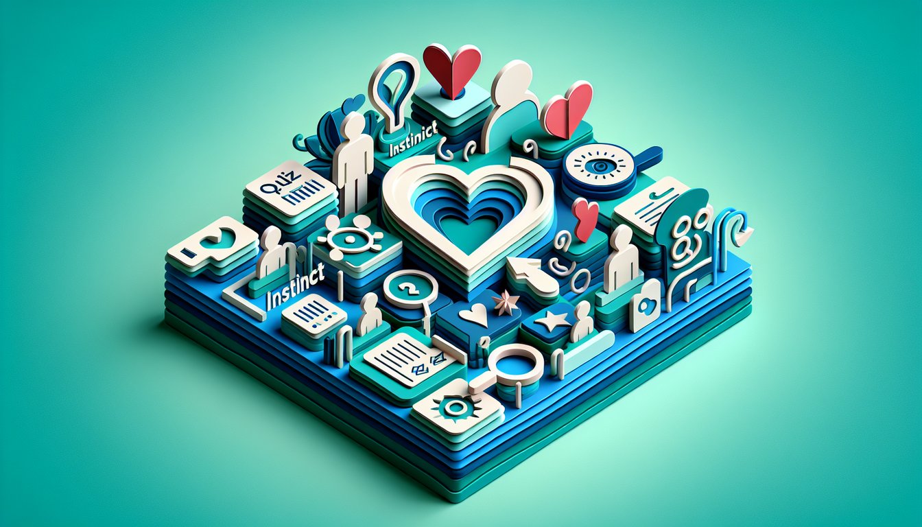 Paper art illustration for Does She Like Me quiz on teal background