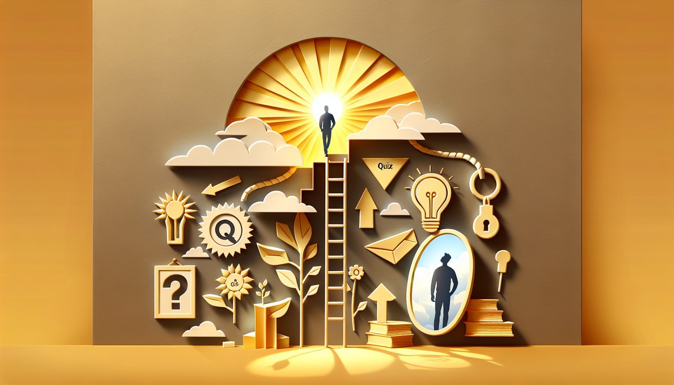 Paper art illustration for Am I a Loser Quiz on golden yellow background